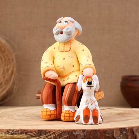 Kovrovsky toy "Bench Grandfather with a dog", ceramics-1