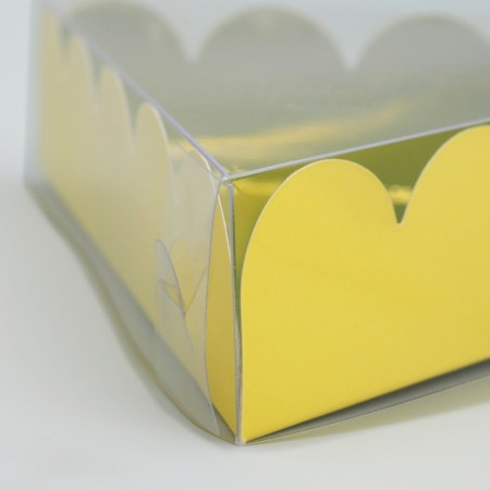 Cookie box, confectionery packaging with PVC lid, yellow, 18 x 3 cm-3