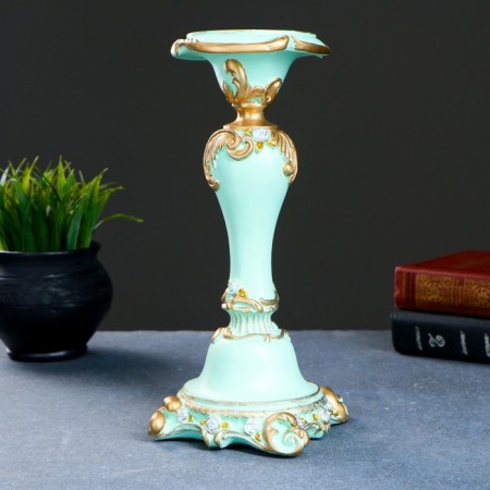 Carved Summary with a square base, turquoise, 12x12x27 cm, for a candle d = 2 cm-1