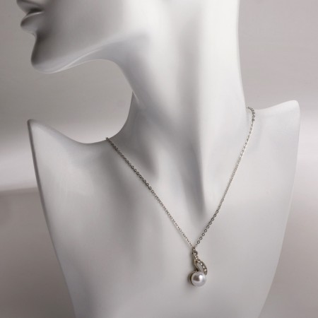 Pearl pearl, white color in silver, 40 cm-3