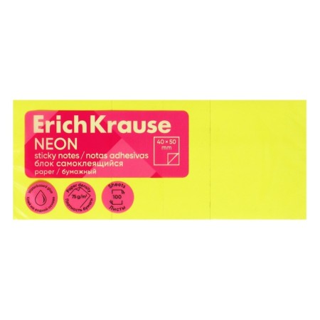 Block with a sticky edge paper 40x50 mm, erichkrause 300 sheets, yellow-1