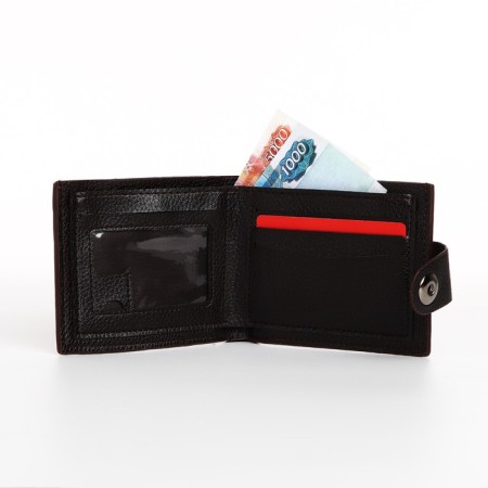 Male purse on a magnet, department for bills, for maps, for coins, brown color-4