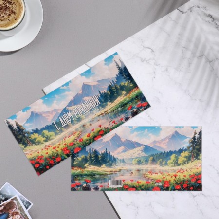 Money envelope "Happy Birthday!" mountains, poppies, 8.5x17 cm-1