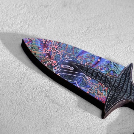 Wooden souvenir "Pumpkin knife", small, purple with patterns-1