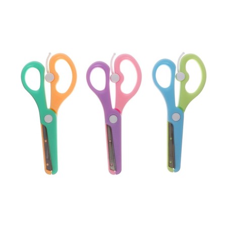 Plastic scissors 13 cm, latch, with metal blades and rounded ends, safe, mix-2