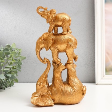 Souvenir Polystone "Pyramid from Elephants" Gold 7.7x14.5x25 cm
