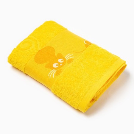 Terry towel with a cat border, yellow color, size 50x90cm 380g/m 100% cotton