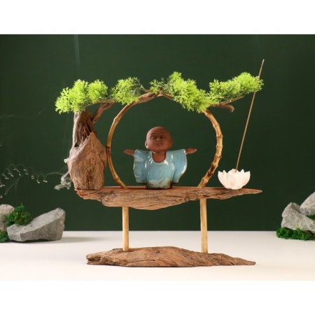 Souvenir tree, porcelain "Little Buddha in Blue" with a stand for incense 35x35x9.5 cm-6