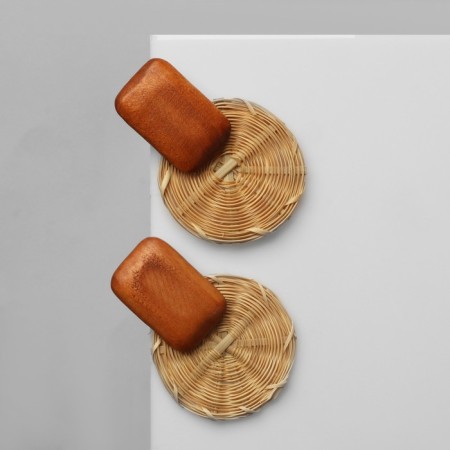 Earrings "Vakanda" style, wicker disk, color beige-brown