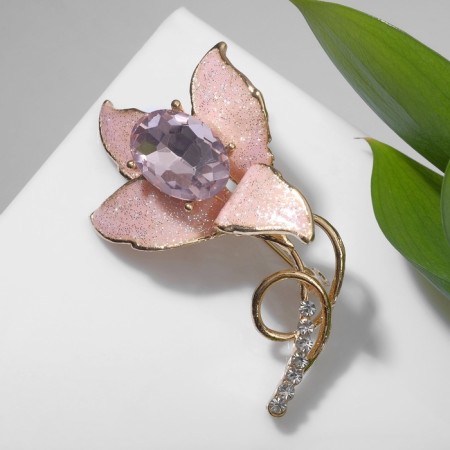 Brooch "Flower" lily precious, lilac-pink color in gold-2