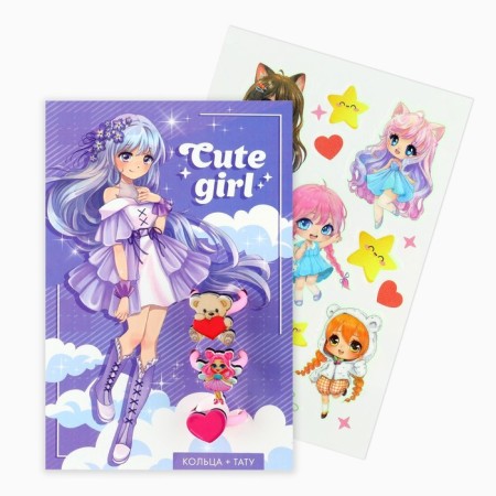 Ring 3 pcs with Cute Girl tattoo 8 x 12 cm-2