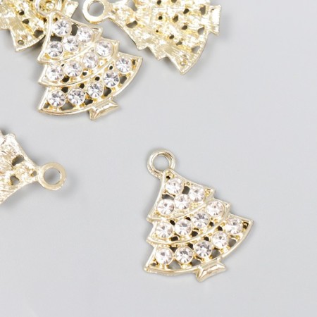 Decor for creativity metal, rhinestones "Christmas tree" gold 2.2x2 cm