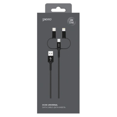 Cable 3 in 1 Pero DC-06 Universal, USB-Microusb/Lightning/Type-C, 2.4 A, 2 m, black-1