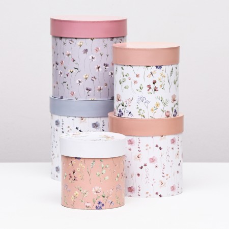 Set of round boxes 5 in 1 "mini -flowers", 20 x 20 -14 x 14 cm