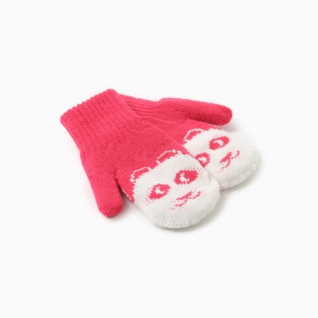 Double children's "Bear" mittens, raspberry color, river 12