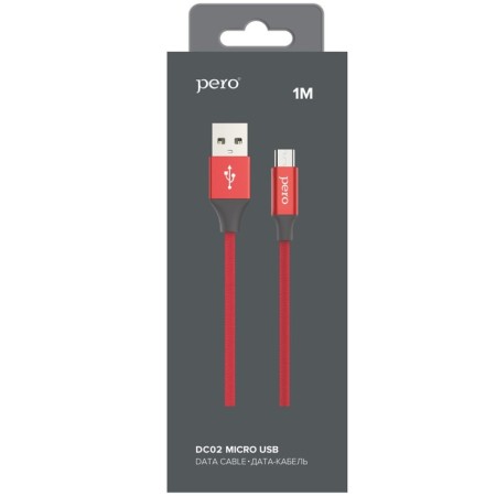 PERO DC -02, microUSB cable - USB, 2 A, 1 m, fabric braid, red-3
