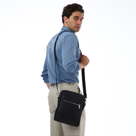 Male bag over the shoulder, Textura, artificial leather, black color-8