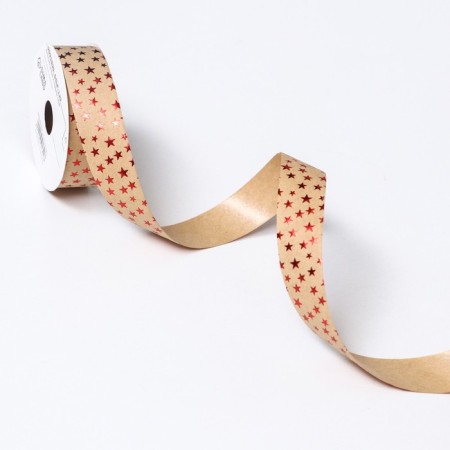 Ribbon for decor and gifts Kraft with stars "Star" 2cm x 5 m-2