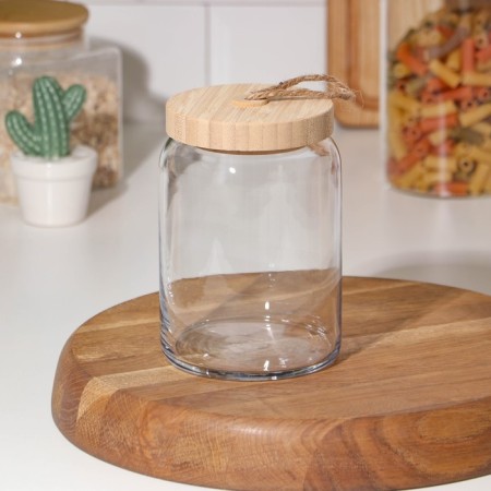 Bank for bulk products Glass Woody, 0.86 liters, with a bamboo lid