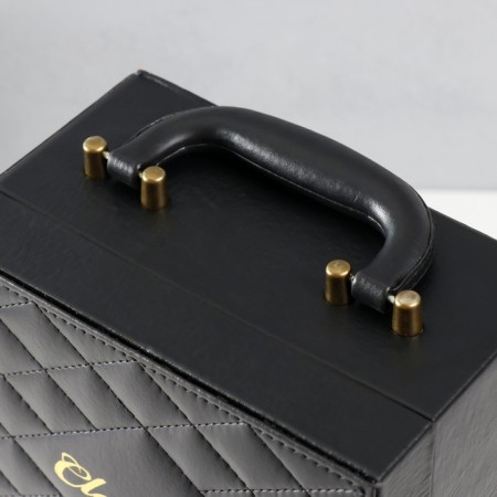 Casket Wood, leatherette for 2 bottles "Black Black" 4 items 34.5x19.5x12 cm-7