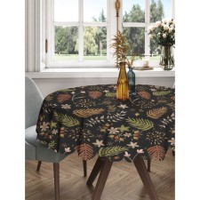 The tablecloth “Leaves on a dark background”, round, Saten, d = 150 cm
