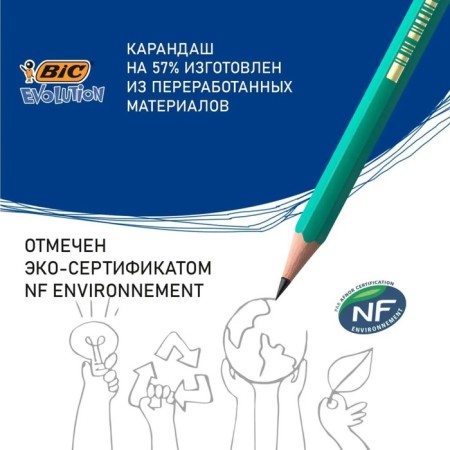 Chernographic pencil (simple) HB, bic evolution, sharpened, plastic, with an eraser, hexagonal, green case-6