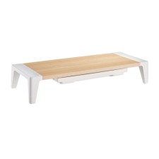 A stand for a monitor with a height adjustment and a FoxGear STB-143 box, wooden