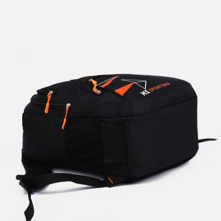 A backpack with a zipper, 3 outer pockets, black/orange color-4