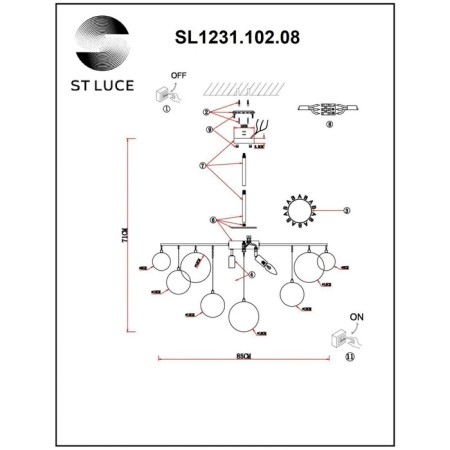 Ceiling Ceiling ST LUCE. SL1231.102.08. Vittoria. 8x60 watts, E14, 85x85x71 cm, chromium color-5
