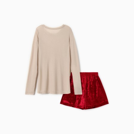 Home Home (longsliv and shorts) KAFTAN "velvet", 44-46, Bordeaux/beige-9