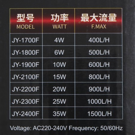 Internal filter Jingye JY-1700F, with impeller, 400 l/h, 4 watts-8