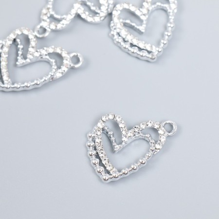 Decor for creativity metal, rhinestones "Two hearts" silver 2x2 cm
