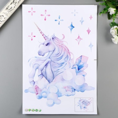 Interior plastic sticker "Unicorn and Crystals" 45x30 cm-1