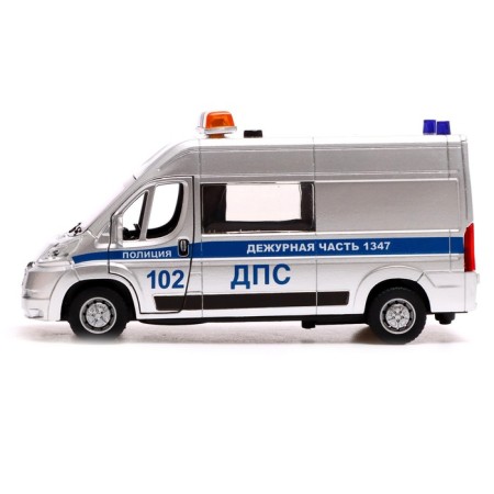 Metal machine "Citroen Jumper Police", 14 cm, doors, trunk, inertia, silver color-1