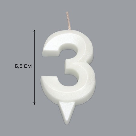 Candle in the Cake "Fine", number "3", pearl, 6.5 cm-2