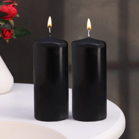Candle cylinder, 5x11.5 cm, set 2 pcs, black