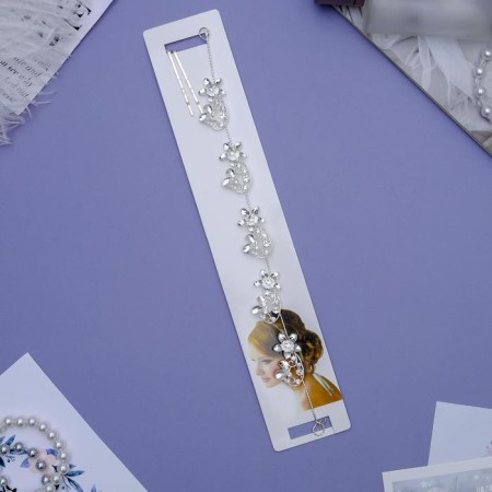 Hair accessory "Rulad" (on invisible) flowers with butterflies, 21 cm, silver-1