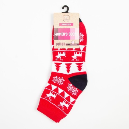Women's socks "Patterns and deer" color red, size 23-25-4