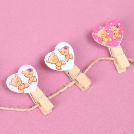 Decorative clothespins with a rope for the suspension "Hearts" set 10 pcs., 2.5 × 12.5 × 13.5 cm-1