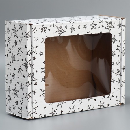 Box a gift team with a window, packaging, "stars", white, 27x10x21 cm-2