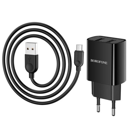 Network charger Borofone BA53A, 2XUSB, 2.1 A, MicroUSB cable, 1 m, black-2