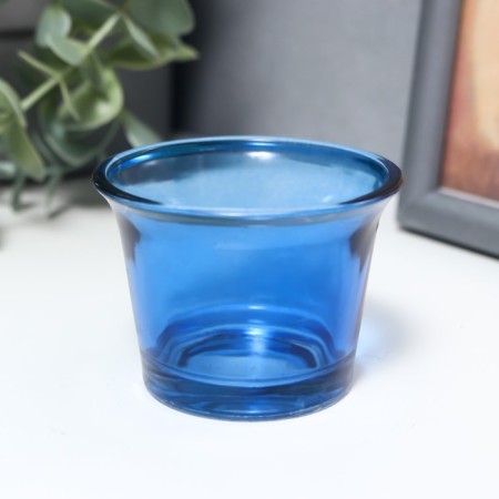 Glass of Glass for 1 candle "Gloss" blue 4.7x6.2x6.2 cm-1