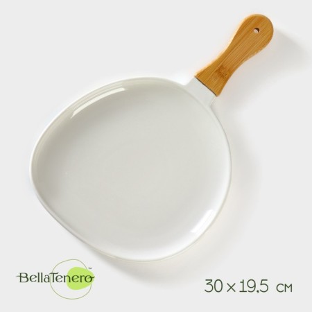 Porcelain dish for serving with bamboo pen Bellatenero, 30 × 19.5 cm, white color