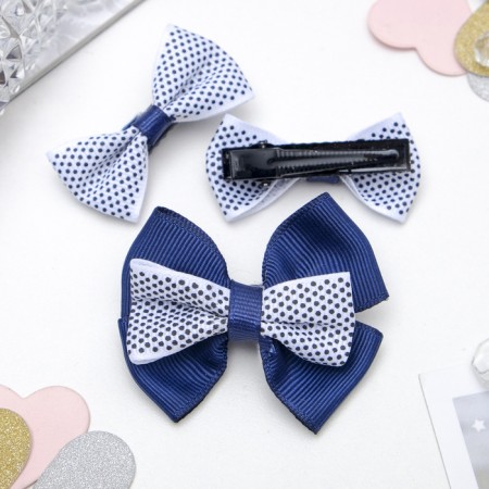 Hair clip "Beauty" (set of 3 pcs) peas, 4 cm, white and blue