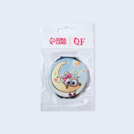Folding mirror “owls”, d = 6 cm, with an increase, artificial leather, blue color-6