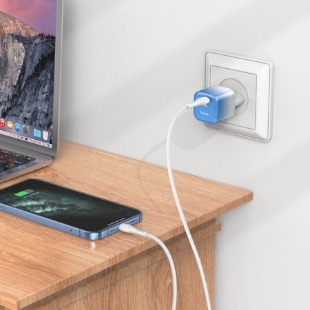 Network charger Hoco C101A, Type-C, 20 W, PD + Qc, Type-C-Lightning, 1 m, blue-5