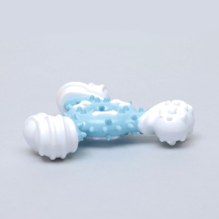 Two-layer toy (hard and soft plastic) "bone-triangle", 12 cm, blue-1
