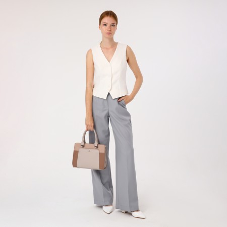 Lightning tout bag, outer pocket, long belt, dark beige color-7