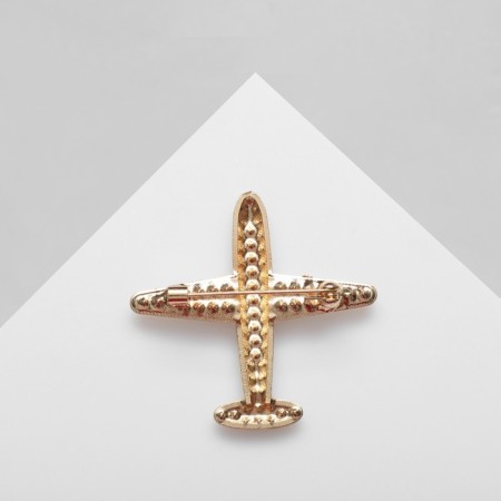 Brooch "Airplane" tourist, white color in gold-3