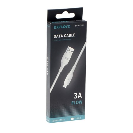EXPLOYD EX-K-1288, Type-C-USB, 3 A, 1 m, silicone braid, white-3